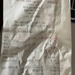 Laurel Ace Hardware - Receipt to show time stamp...I was out by 6:03pm but literally chased out and yelled at by a rude employee as they closed at 6.