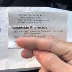 Oceanside Pharmacy - All sensitive info covered up, they date and time stamp their receipts. They also offer home delivery and flu shots!