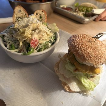 Public & General - Burger and artichoke caesar salad - Bars Near Me - Gainesville, Florida Public & General - Burger and artichoke caesar salad - Bars Near Me - Gainesville, Florida