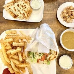 Gyrolicious Grill - Chicken Shawarma Wrap and Fries, Lentil Soup with Croutons, Pita with Tzatziki
