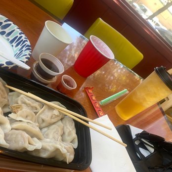 Dumpling House - Chicken and shrimp dumplings and a green tea (no sugar) - Pan Asian Near Me - Sacramento, California Dumpling House - Chicken and shrimp dumplings and a green tea (no sugar) - Pan Asian Near Me - Sacramento, California
