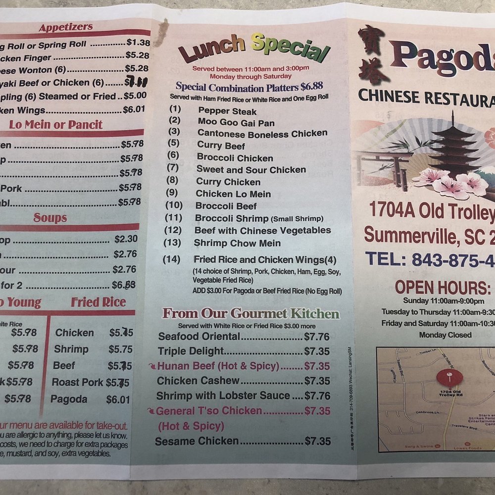 Pagoda Restaurant - Menu - Chinese Near Me - Summerville, South Carolina Pagoda Restaurant - Menu - Chinese Near Me - Summerville, South Carolina