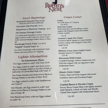 The Robin's Nest - the menu for the restaurant - New American Near Me - Hayward, Wisconsin The Robin's Nest - the menu for the restaurant - New American Near Me - Hayward, Wisconsin