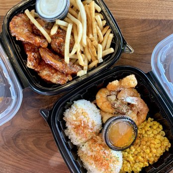 Zero Degrees - Grand Prairie - Honey BBQ Wings with Cajun Fries Garlic Butter Shrimp with Rice and Sweet Corn - Bubble Tea Near Me - Grand Prairie, Texas Zero Degrees - Grand Prairie - Honey BBQ Wings with Cajun Fries Garlic Butter Shrimp with Rice and Sweet Corn - Bubble Tea Near Me - Grand Prairie, Texas