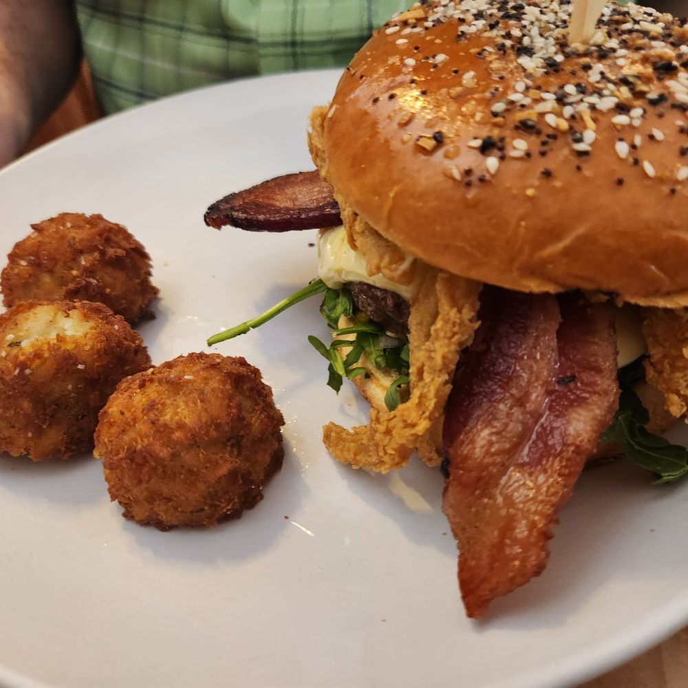 Ophelia’s - Bacon burger with tater tots. My fiancé LOVED it. - Cafes Near Me - Fort Wayne, Indiana Ophelia’s - Bacon burger with tater tots. My fiancé LOVED it. - Cafes Near Me - Fort Wayne, Indiana