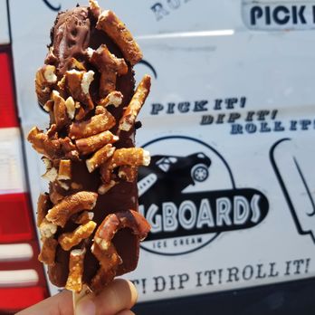 Longboards Ice Cream - Pretzel Topping - Ice Cream & Frozen Yogurt Near Me Longboards Ice Cream - Pretzel Topping - Ice Cream & Frozen Yogurt Near Me