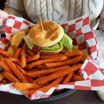 The Adirondack Hotel - Fish sandwich with sweet potato fries - Diners Near Me - Long Lake, New York The Adirondack Hotel - Fish sandwich with sweet potato fries - Diners Near Me - Long Lake, New York