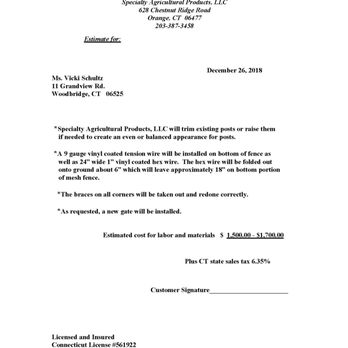 JP Diamond Fence - Estimate from a reputable company showing what it would take to make JP Diamond's work right. Use this company if you want fencing! - Fences & Gates Near Me - Bridgeport, Connecticut