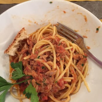 Bar del Fico - Spaghetti con tonno alla romano €9  I didn't realize this was spaghetti with tuna on it but it was pretty good! - Italian Near Me - Rome, RM