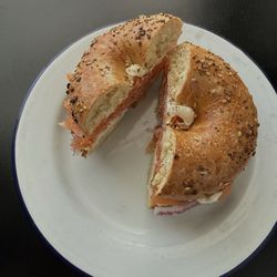 Provisions @ the White Hart Inn - Smoked salmon, cream cheese, capers, and red onion bagel