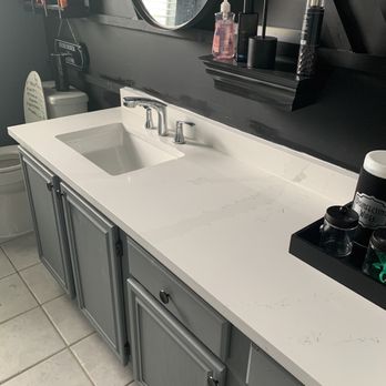 Juarez & Sons Cabinetry - Beautiful bathroom countertop with sink installed. - Countertop Installation Near Me - Arlington, Texas Juarez & Sons Cabinetry - Beautiful bathroom countertop with sink installed. - Countertop Installation Near Me - Arlington, Texas