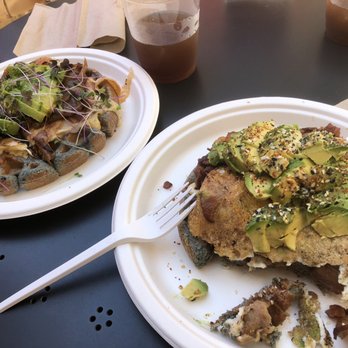 The Hidden Kitchen - Avila Avo waffle with bacon on the right, Morro Melt on the left - Juice Bars & Smoothies Near Me - Cambria, California The Hidden Kitchen - Avila Avo waffle with bacon on the right, Morro Melt on the left - Juice Bars & Smoothies Near Me - Cambria, California