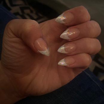 Luxury Nails & Spa - Opal French tip short stiletto nails - Nail Salons Near Me - Long Beach, California Luxury Nails & Spa - Opal French tip short stiletto nails - Nail Salons Near Me - Long Beach, California