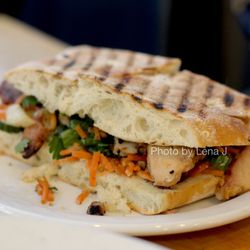 Revive + Replenish - Ban'h Mi Chicken Panino ($10.95) - roasted chicken thighs with pickled vegetables, ginger mayo, sriracha, and cilantro