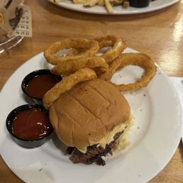 Brisket handheld w/ onion rings Brisket handheld w/ onion rings