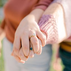 Matthew's Jewelers - Custom diamond and teal sapphire engagement rings