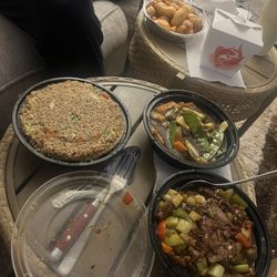 Fried rice, Mongolian Beef, chicken