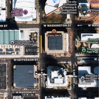 Orpheum Theatre - Parking garage.  can't see the full name but "orph" is the theatre location  (down street right) - Performing Arts Near Me - Phoenix, Arizona