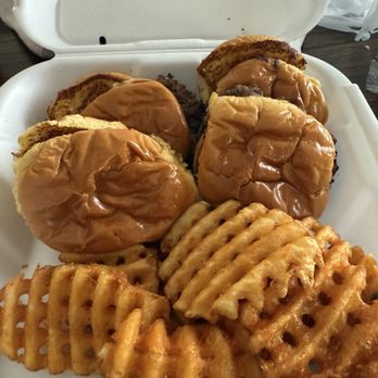 Smalls Sliders - Two sliders without cheese and a side of fries - New American Near Me - Stockbridge, Georgia