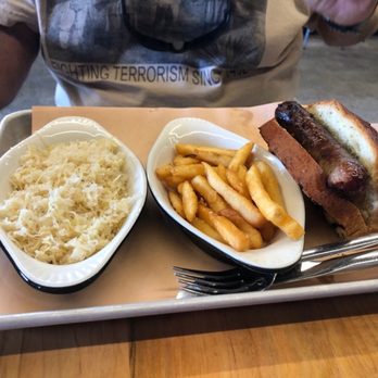Booneshine Brewing - Sausage with kraut and fries - Breweries Near Me - Boone, North Carolina Booneshine Brewing - Sausage with kraut and fries - Breweries Near Me - Boone, North Carolina