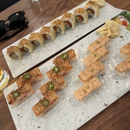 Champagne roll  Ebi oshi  Salmon oshi