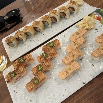 Minami - Champagne roll  Ebi oshi  Salmon oshi - Japanese Near Me - Vancouver, British Columbia