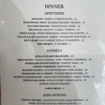 Stella - Dinner Menu - Italian Near Me - Newton, Massachusetts