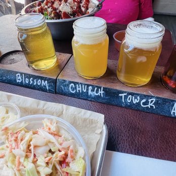 Colt Grill Bbq & Sprits - Awesome flight of beers, notice the little mason type jar glasses, cute! - Bars Near Me - Prescott, Arizona
