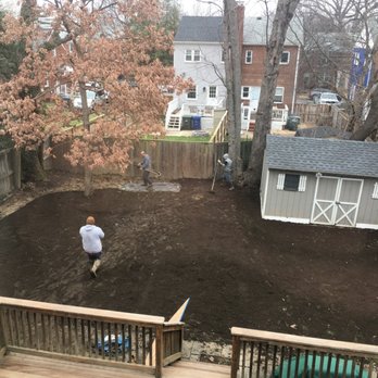 All About Landscaping - 50/50 topsoil/compost used to regrade backyard, drainage towards a dry well near back fence. - Landscaping Near Me - Fairfax, Virginia