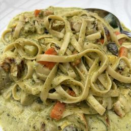 Pasta (sauce was very creamy but not much flavor despite the color; added chicken for $9 but it was very dry and tasteless, not worth it)
