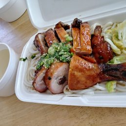 Roasted chicken with noodle soup