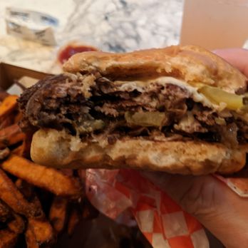 Spread Please - Hickory Burger combo with sweet potato fries and a strawberry lemonade - Burgers Near Me - El Segundo, California Spread Please - Hickory Burger combo with sweet potato fries and a strawberry lemonade - Burgers Near Me - El Segundo, California