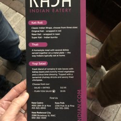 Kasa Indian Eatery - Menu (front)