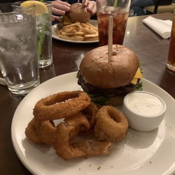 The Pechanga Cafe - We ordered the cheeseburger medium well. I had onion rings & hubby had it with fries. - New American Near Me - Temecula, California