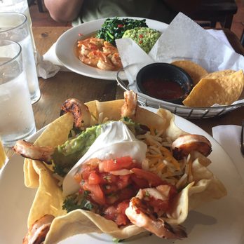 Cilantro - Taco bowl and Jumbo shrimp w/ cilantro rice and sautéed spinach...Yum - Mexican Near Me - New York, New York