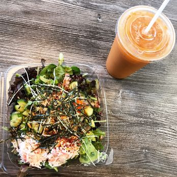 Ahipoki - Regular mixed salad and Thai tea - Poke Near Me - Chandler, Arizona Ahipoki - Regular mixed salad and Thai tea - Poke Near Me - Chandler, Arizona