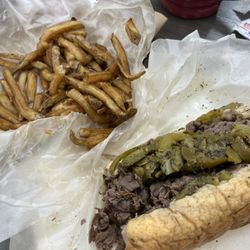 Bubby's Beefs and Red Hots - A wet beef sandwich with sweet peppers and a side of fresh cut fries