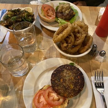 Whitmans Hudson Yards - Veggie Burger, Juicy Lucy Burger, onion rings, Brussels Sprouts - Burgers Near Me - New York, New York Whitmans Hudson Yards - Veggie Burger, Juicy Lucy Burger, onion rings, Brussels Sprouts - Burgers Near Me - New York, New York