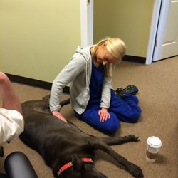 Back to Balance Wellness Center of Alpharetta - One of our massage therapists with Dr. Matts dog, we are all dog lovers