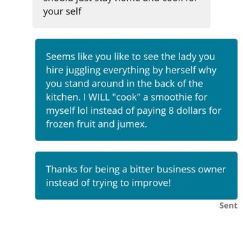 Kravings Fruit Bar - Bitter owner private messaging me because I left a negative review. Very professional people here! - Juice Bars & Smoothies Near Me - Santee, California Kravings Fruit Bar - Bitter owner private messaging me because I left a negative review. Very professional people here! - Juice Bars & Smoothies Near Me - Santee, California