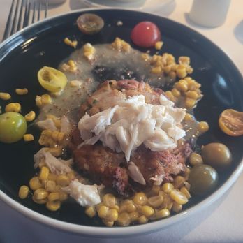 Chart House - CRAB CAKE: A crab cake with pieces of crab, corn, and tomatoes. Not a big fan of corn, but it was good. - Seafood Near Me - Melbourne, Florida