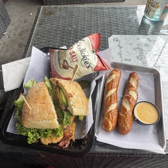 Distant Brewing - Chicken bacon avo sandwich, pretzels with cheese sauce - Breweries Near Me - Mammoth Lakes, California Distant Brewing - Chicken bacon avo sandwich, pretzels with cheese sauce - Breweries Near Me - Mammoth Lakes, California