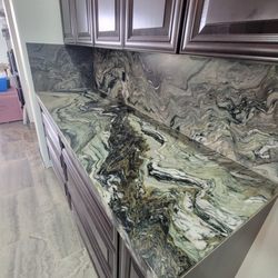 Platinum Blue quartzite with 2" miter edge