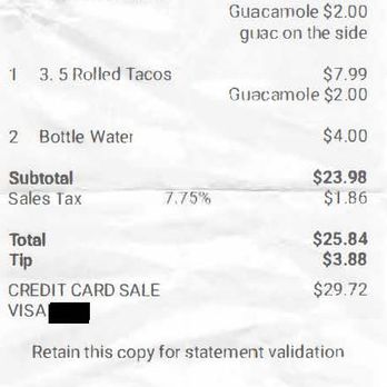 Lucy's Taco Shop - Receipt. - Tacos Near Me - San Diego, California