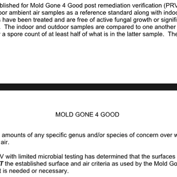 Mold Gone 4 Good - Company Letter with Details. - Environmental Abatement Near Me