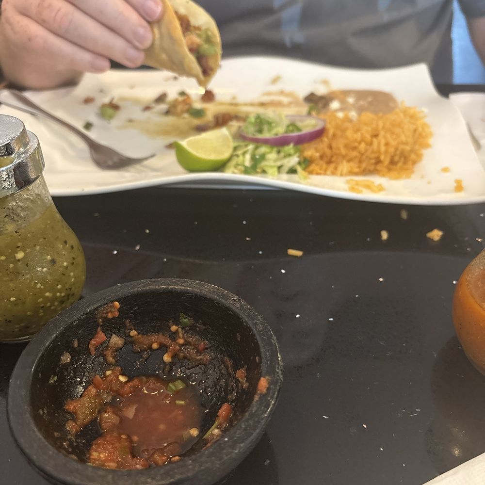 Tacos Monarca with rice and beans. My husband is really enjoying it. Tacos Monarca with rice and beans. My husband is really enjoying it.
