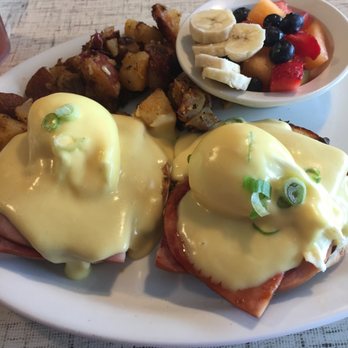 Wally's - Regular Eggs Benedict - great has browns and comes with the fruit on the side. Nice touch! - New American Near Me - Surf City, New Jersey Wally's - Regular Eggs Benedict - great has browns and comes with the fruit on the side. Nice touch! - New American Near Me - Surf City, New Jersey