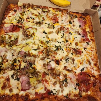 Italiano's - Sicilian meat pizza with jalapeños and basil added. Amazing! - Italian Near Me - Pearland, Texas Italiano's - Sicilian meat pizza with jalapeños and basil added. Amazing! - Italian Near Me - Pearland, Texas