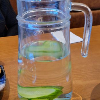 Yu Noodles - Pitcher of water with cucumber slices - Chinese Near Me - Fairfax, Virginia Yu Noodles - Pitcher of water with cucumber slices - Chinese Near Me - Fairfax, Virginia