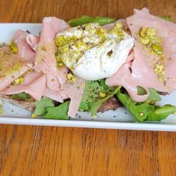 Lowdown Coffee - Mortadella & Burrata toast w/rocket & pistachio.. Absolutely Delicious